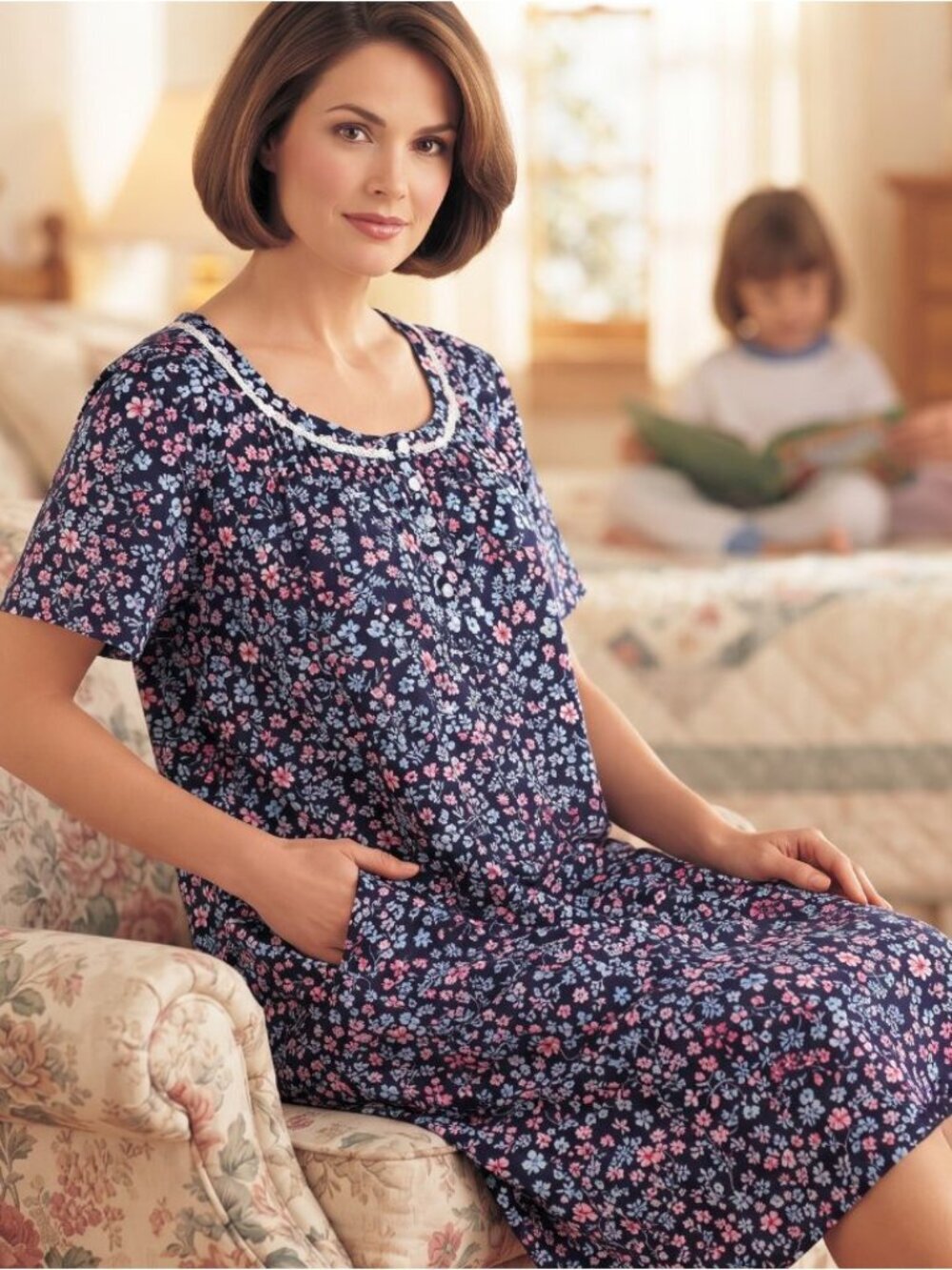 Aria Collection Womens XL Cotton Floral Nightgown Timeless Cottagecore Essential